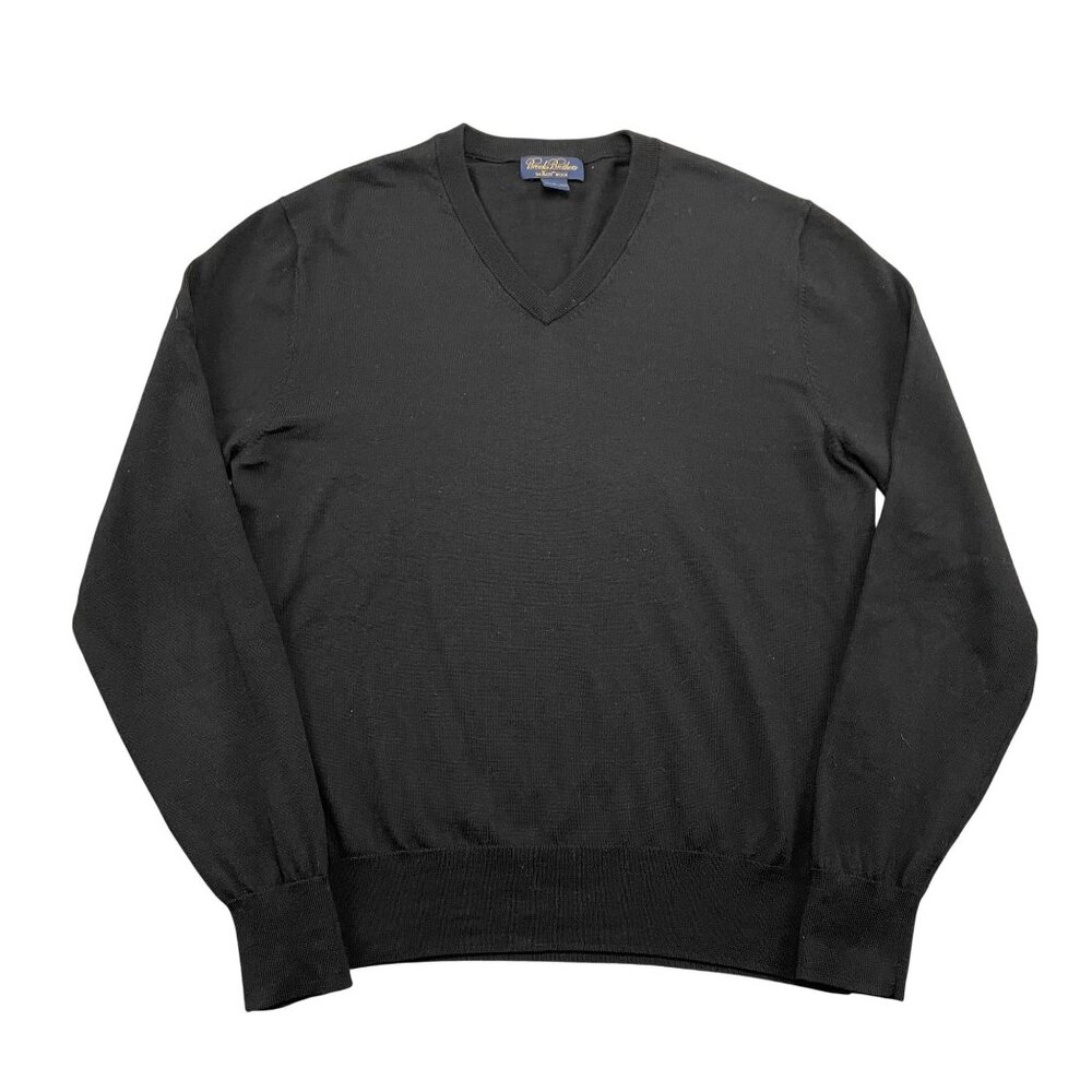 Brooks Brothers Sweater Mens Large Black Saxxon Wool‎ VNeck Pullover
